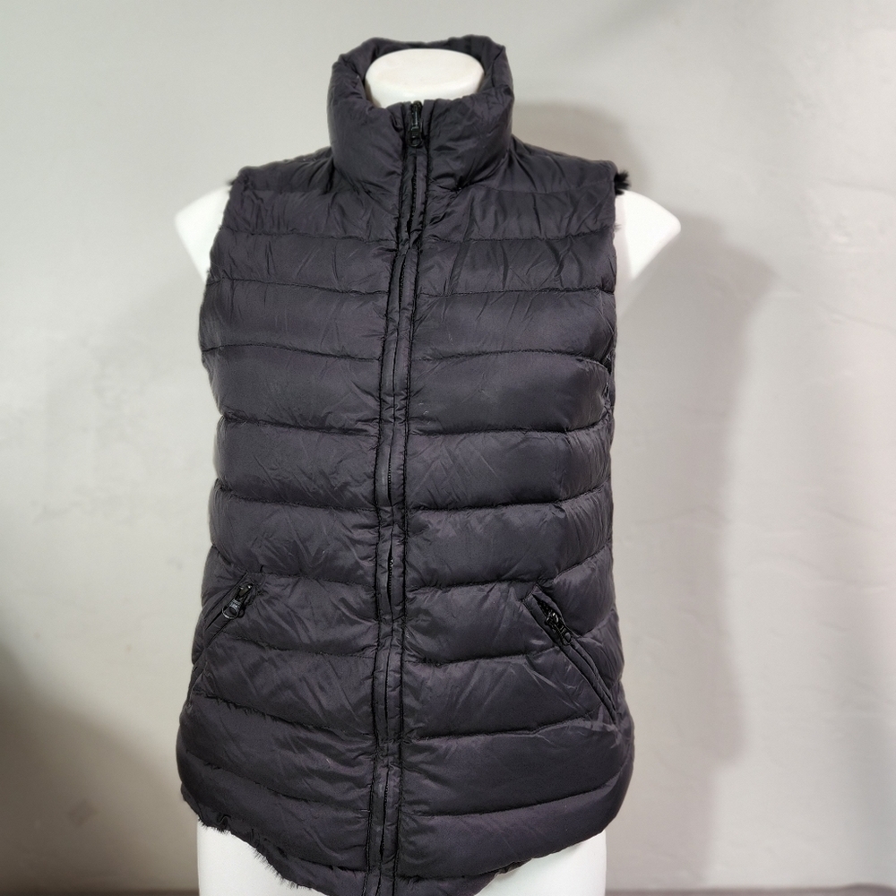 Athabasca Black Black Vest S Reversible Rabbit Fur Full Zip Down Feather Soft - Picture 2 of 14